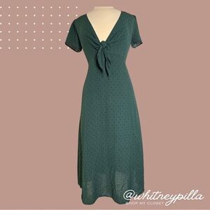 Anna Grace Green Polka Dot Midi Dress Tie Front V-Neck Short Sleeve Small
